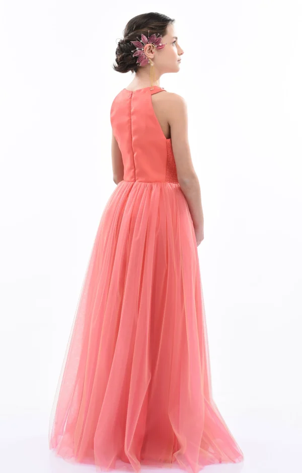 Orange Malaga Halter Ruffle Gown