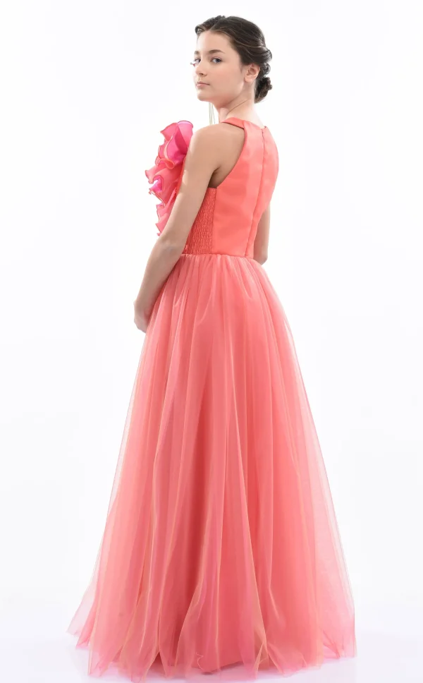 Orange Malaga Halter Ruffle Gown