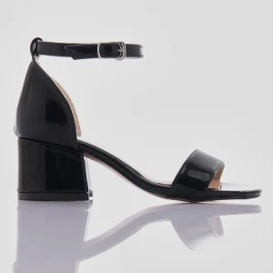 Patent Black Sandal-Strap Heels