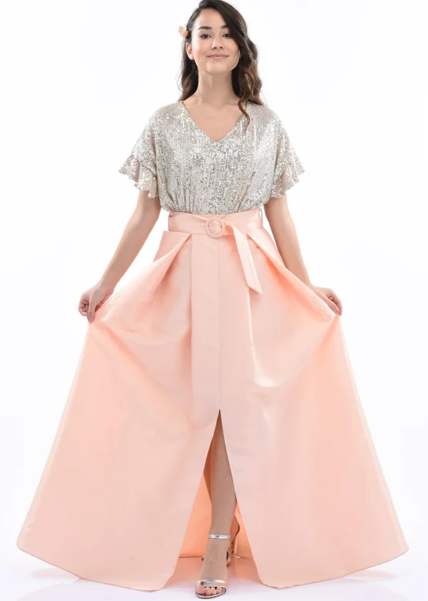 Peach Arcola Glimmer Tulle Gown