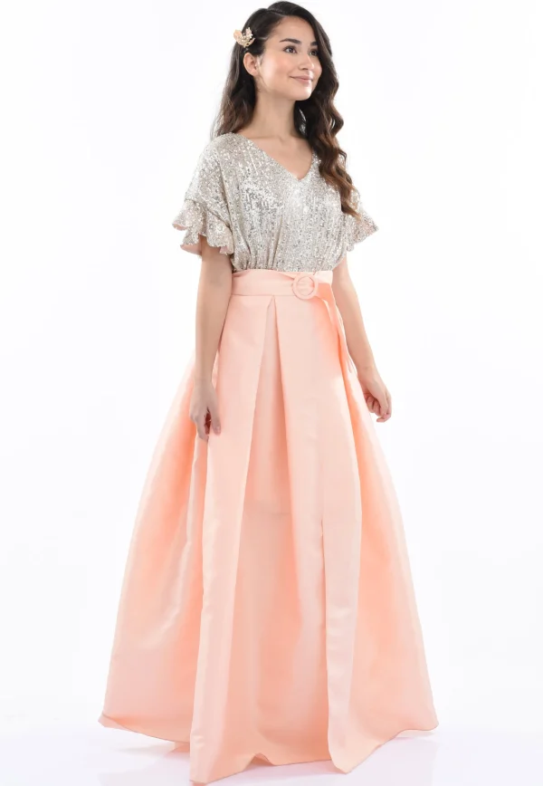 Peach Arcola Glimmer Tulle Gown