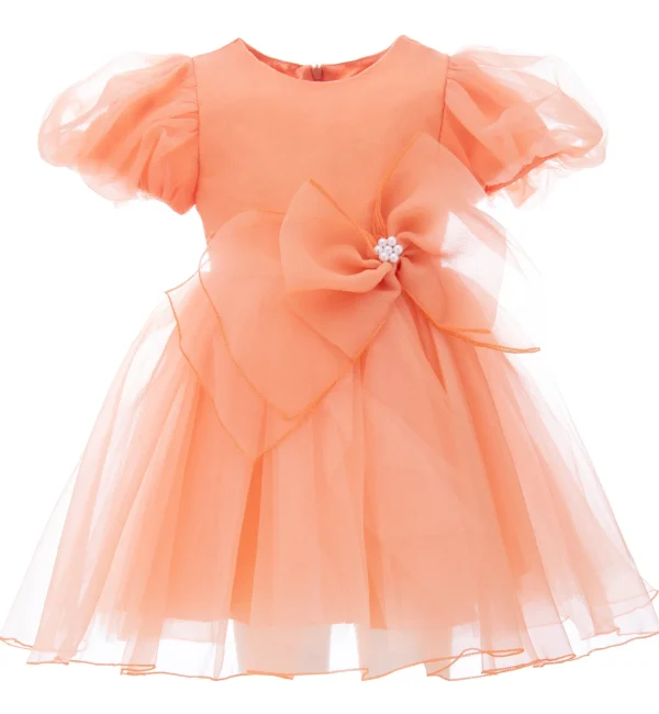 Peach Bow Organza Dress