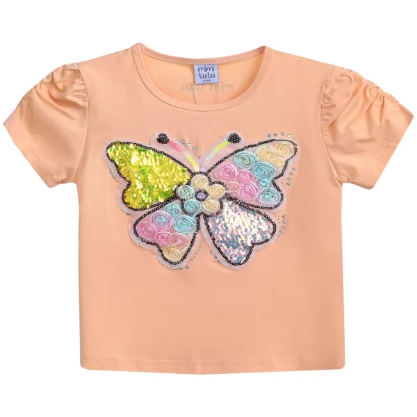 Peach Butterfly Applique T-Shirt