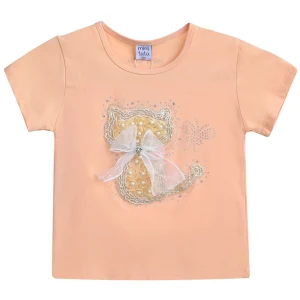 Peach Cat Applique T-Shirt