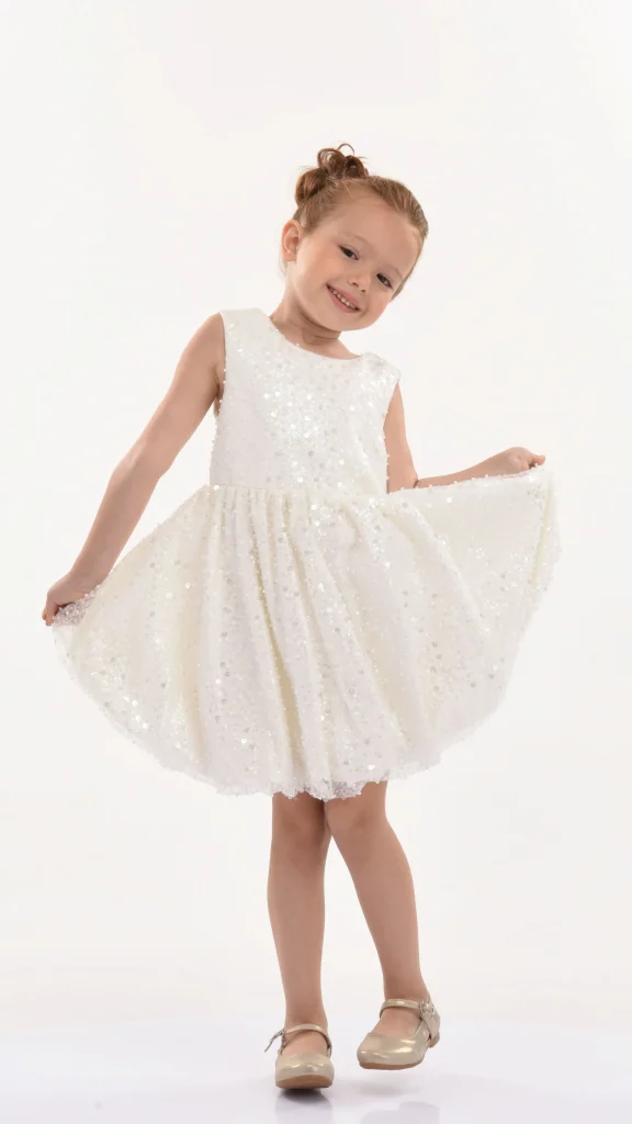 Pearl White Ainsley Sequin Bow Dress