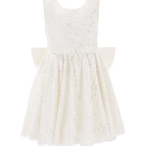 Pearl White Ainsley Sequin Bow Dress