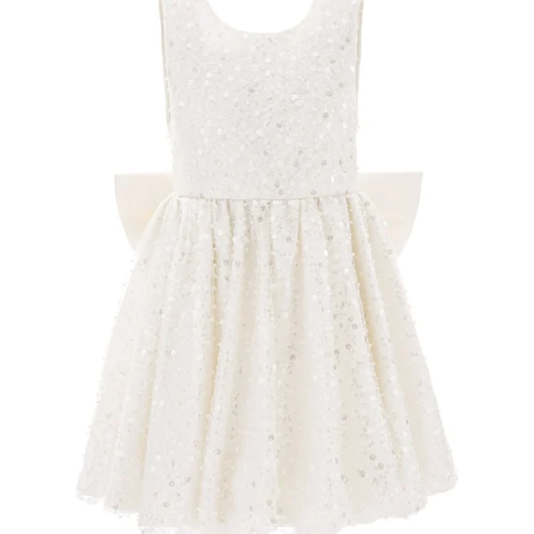 Pearl White Ainsley Sequin Bow Dress
