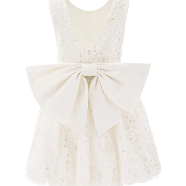 Pearl White Ainsley Sequin Bow Dress