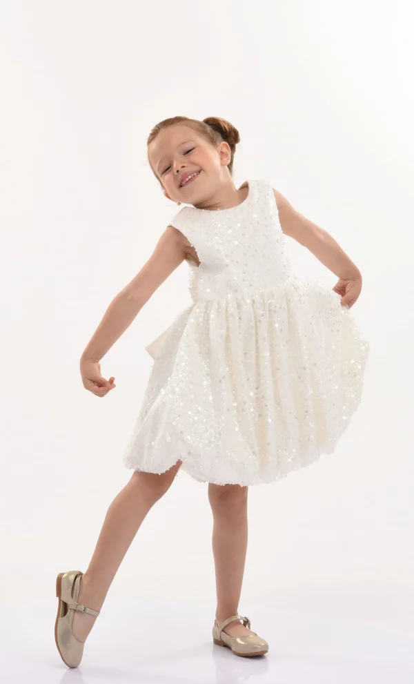 Pearl White Ainsley Sequin Bow Dress