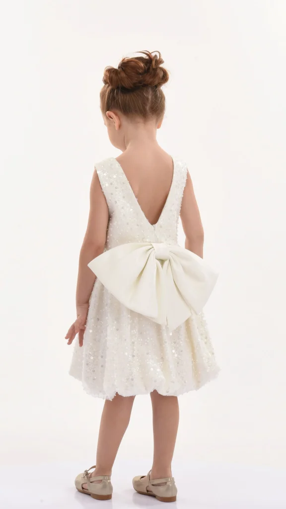 Pearl White Ainsley Sequin Bow Dress