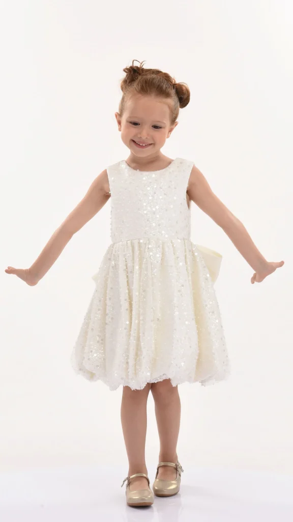 Pearl White Ainsley Sequin Bow Dress