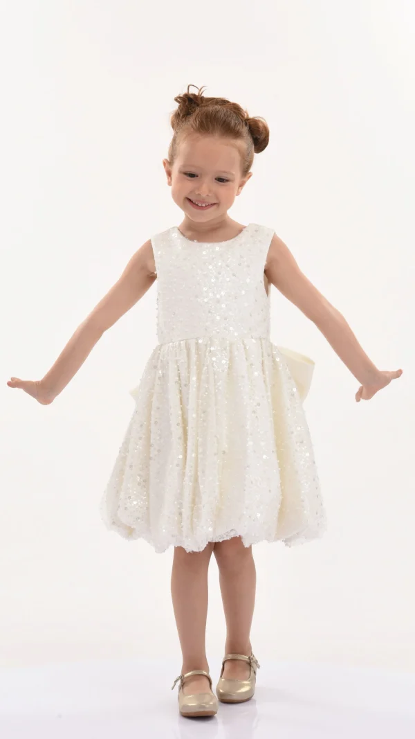 Pearl White Ainsley Sequin Bow Dress