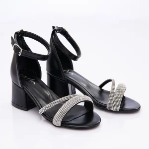 Perla-FN46PF-Black-Double Rhinestone Strap Heels