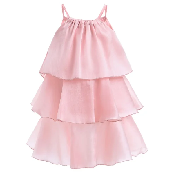 Pink Bow Tiered Overlay Dress