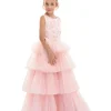 Pink Camellia Tiered Tulle Dress