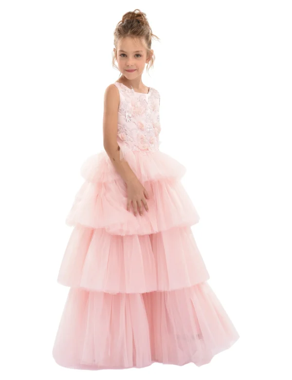 Pink Camellia Tiered Tulle Dress