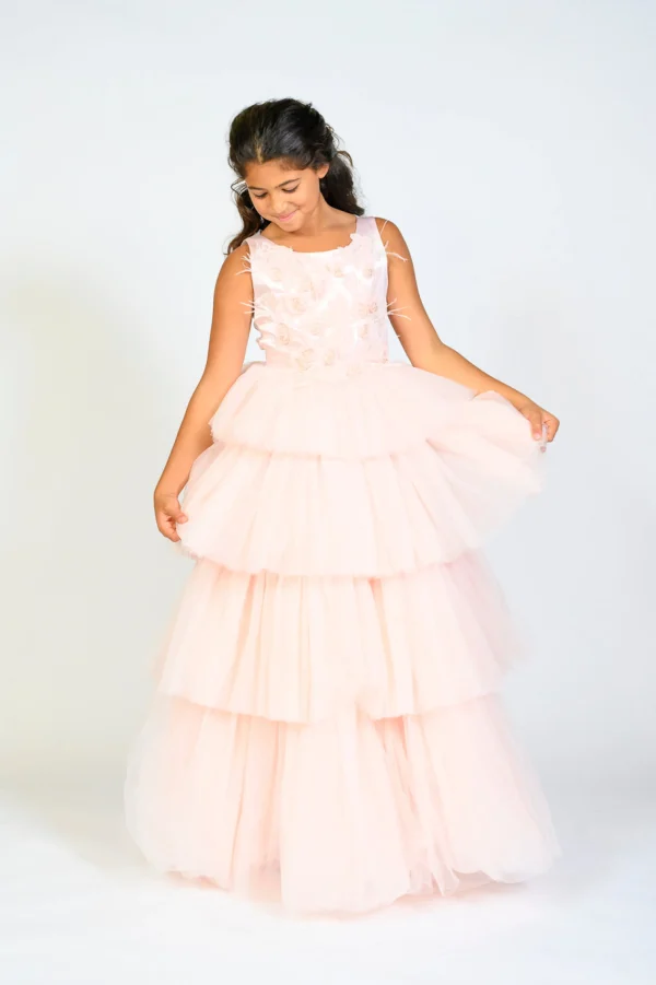 Pink Camellia Tiered Tulle Dress