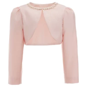 Pink Cropped Satin Cardigan