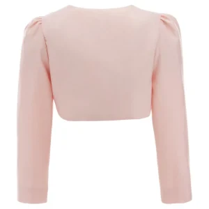 Pink Cropped Satin Cardigan