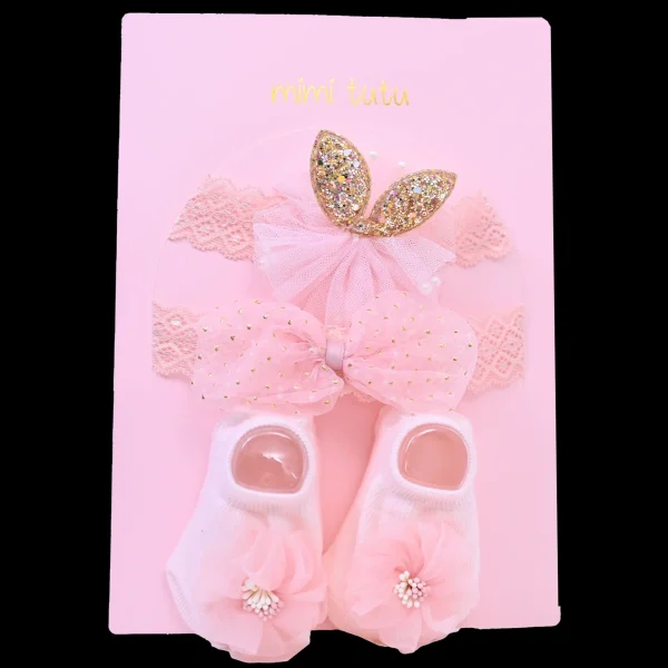 Pink Flower Bow Gold Accent Gift Set