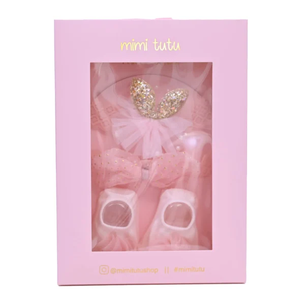 Pink Flower Bow Gold Accent Gift Set