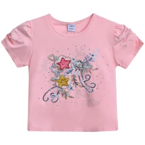 Pink Flowers Applique T-Shirt