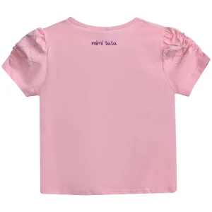 Pink Flowers Applique T-Shirt