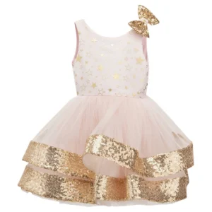 Pink Glitter Gold Star Dress