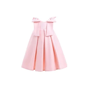 Pink Palermo Satin Bow Pleated Dress