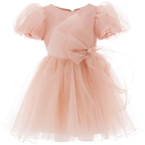 Pink Peach Bow Organza Dress