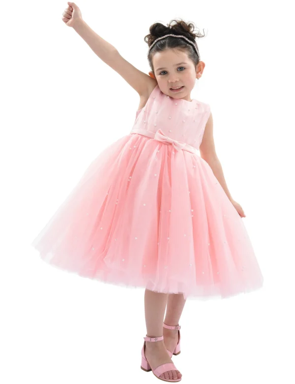 Pink Pearl Bow Tulle Dress