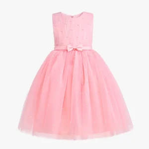 Pink Pearl Bow Tulle Dress