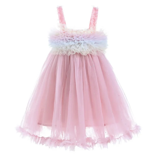 Pink Rainbow Ruffle Trapeze Dress