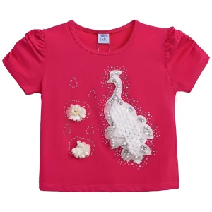 Pink Raspberry Peacock Applique T-Shirt