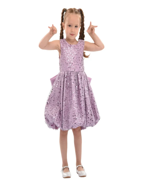 Purple Ainsley Sequin Bow Dress