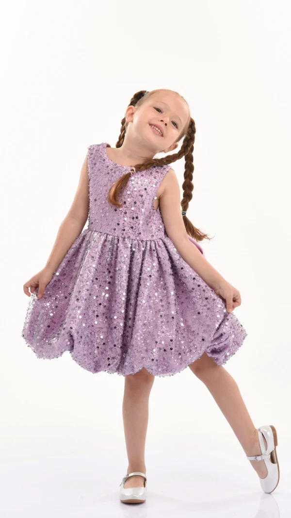 Purple Ainsley Sequin Bow Dress