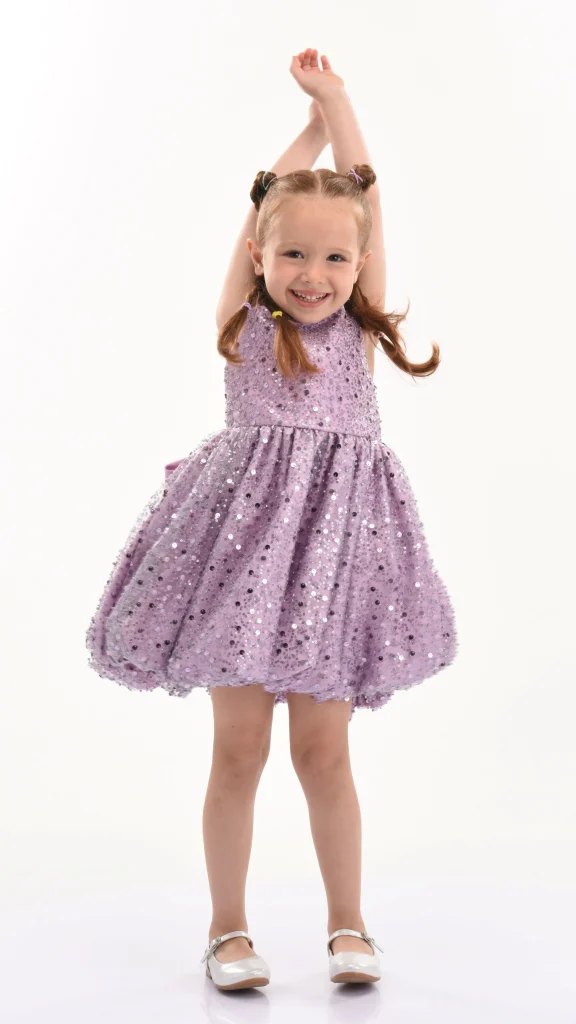 Purple Ainsley Sequin Bow Dress