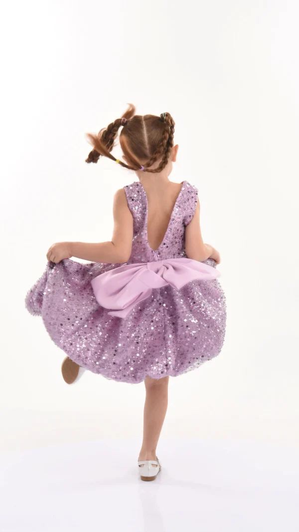 Purple Ainsley Sequin Bow Dress