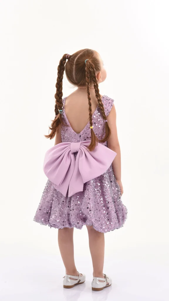 Purple Ainsley Sequin Bow Dress