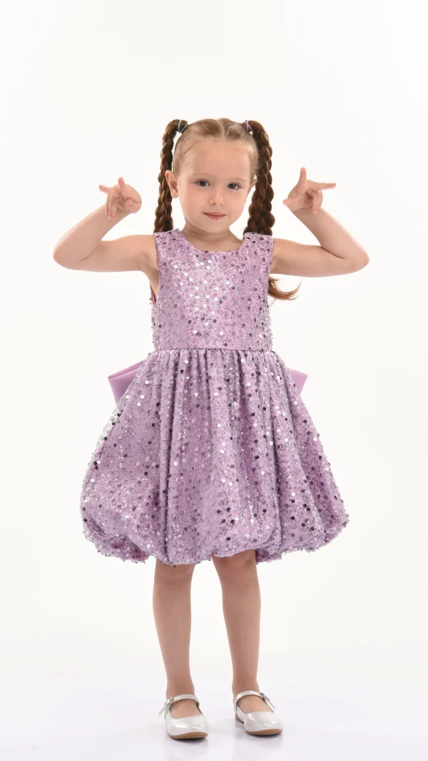 Purple Ainsley Sequin Bow Dress