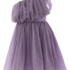 Purple Izorah Off Shoulder Glitter Dress