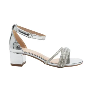 Silver Diagonal Rhinestone Band Block Heels