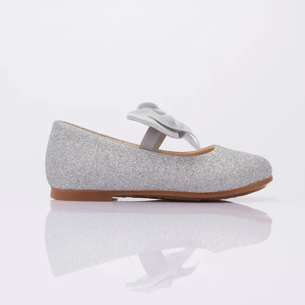 Silver Glitter Elastic Bow Flats