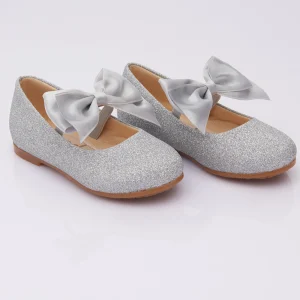 Silver Glitter Elastic Bow Flats