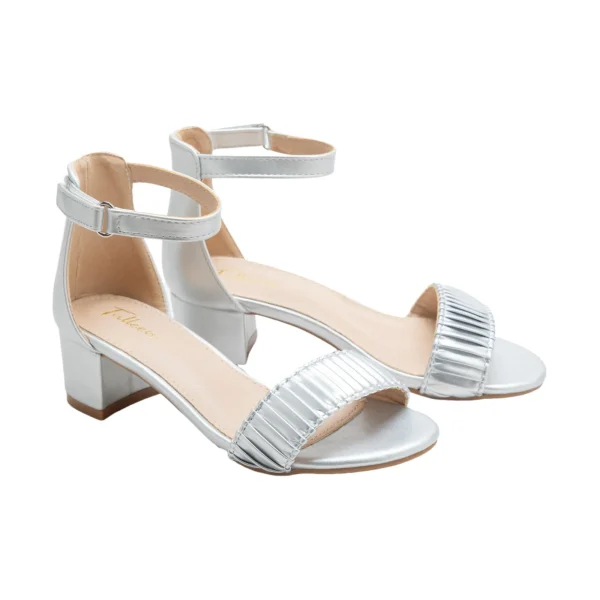 Silver Pleated Lined Band Block Heels