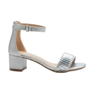 Silver Pleated Lined Band Block Heels