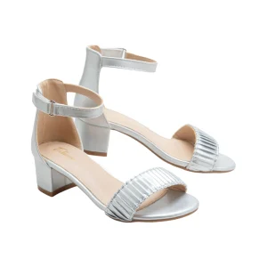 Silver Pleated Lined Band Block Heels