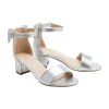 Silver Satin Banded Block Heels