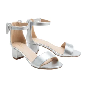 Silver Satin Banded Block Heels