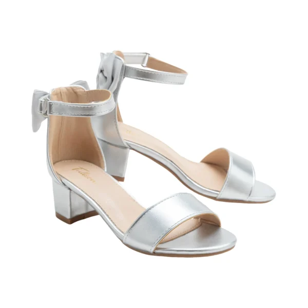 Silver Satin Banded Block Heels